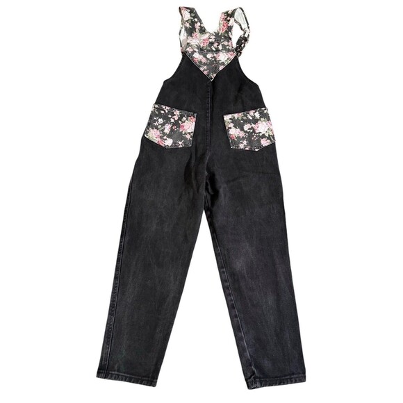 Vintage 80s Not Guilty Girls Floral Black Overalls Pants S/M READ MORE - Picture 3 of 11